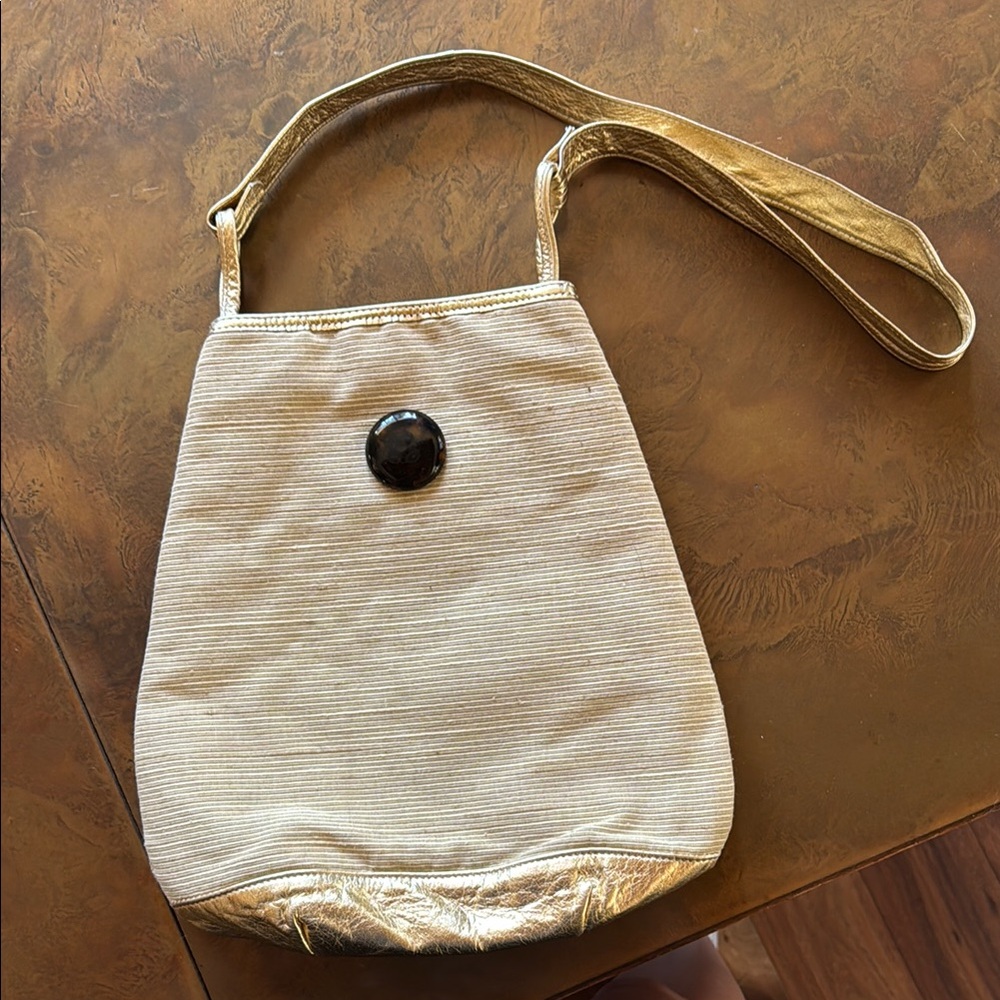 Gold and Tan Crossbody Bag with Minimalist Design